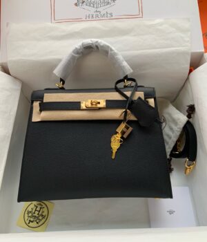 Hermes Kelly, 25cm, Noir, Epsom