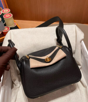 Hermes Mini Lindy, 19cm, Noir, TC Skin