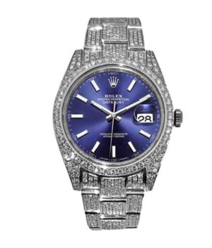 Rolex Datejust White Gold Blue Dial Iced Out 126300 Replica