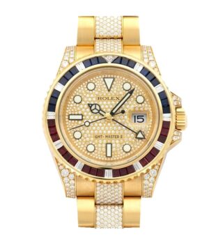 Rolex GMT Master II 116758 SARU Yellow Gold Diamonds Dial Iced Out Replica